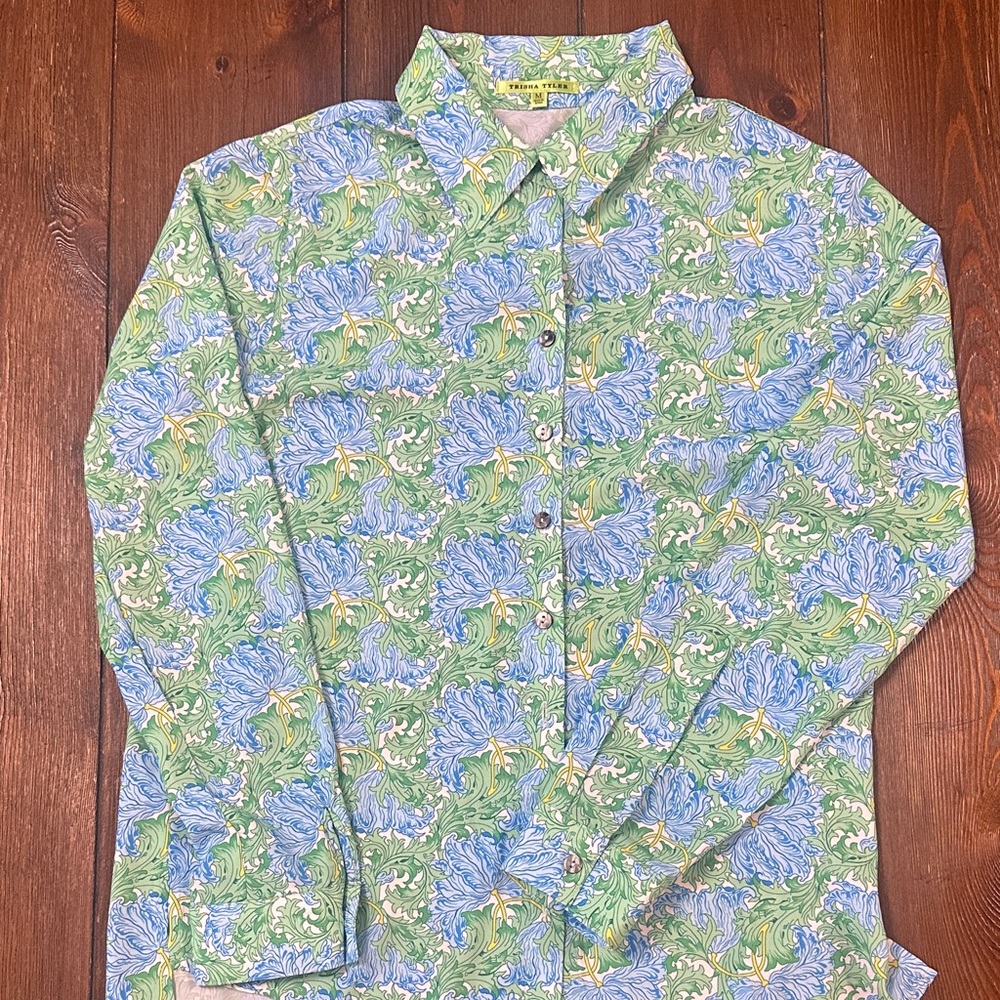 Floral Women's Blouse - Green and Blue